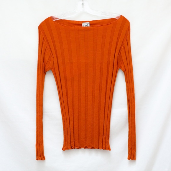 NWT Baserange Adler Sweater Ocra orange ribbed slim fit knit top S merino wool - Picture 5 of 13